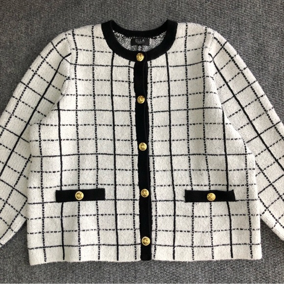 Ella Rafaella size 2X windowpane plaid button up cardigan - Picture 1 of 14